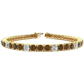 8 1/2 Carat Chocolate Bar Brown Champagne and White Diamond Alternating Tennis Bracelet In 14 Karat Yellow Gold, 6 1/2 Inches