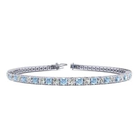 Aquamarine Bracelet: Aquamarine Jewelry: 3 1/2 Carat Aquamarine And Diamond Tennis Bracelet In 14 Karat White Gold, 6 Inches