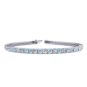 4 Carat Aquamarine And Diamond Tennis Bracelet In 14 Karat White Gold, 7 Inches