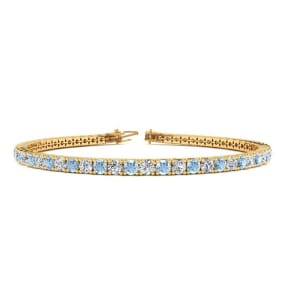 Aquamarine Bracelet: Aquamarine Jewelry: 3 1/2 Carat Aquamarine And Diamond Tennis Bracelet In 14 Karat Yellow Gold, 6 Inches