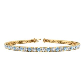 4 3/4 Carat Aquamarine And Diamond Tennis Bracelet In 14 Karat Yellow Gold, 8 1/2 Inches