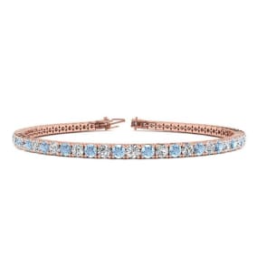 Aquamarine Bracelet: Aquamarine Jewelry: 3 1/2 Carat Aquamarine And Diamond Tennis Bracelet In 14 Karat Rose Gold, 6 Inches