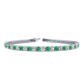 3 3/4 Carat Emerald And Diamond Tennis Bracelet In 14 Karat White Gold, 6 Inches