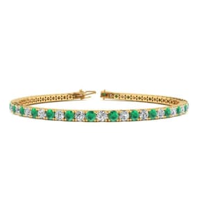 3 3/4 Carat Emerald And Diamond Tennis Bracelet In 14 Karat Yellow Gold, 6 Inches