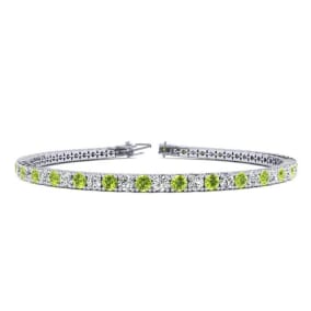 3 1/2 Carat Peridot And Diamond Tennis Bracelet In 14 Karat White Gold, 6 1/2 Inches