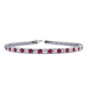 4 Carat Ruby And Diamond Tennis Bracelet In 14 Karat White Gold, 6 Inches