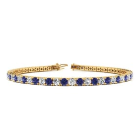 6 Carat Tanzanite And Diamond Tennis Bracelet In 14 Karat Yellow Gold, 9 Inches