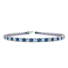4 3/4 Carat Blue And White Diamond Tennis Bracelet In 14 Karat White Gold, 8 1/2 Inches