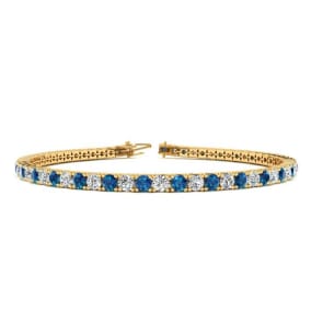 4 3/4 Carat Blue And White Diamond Tennis Bracelet In 14 Karat Yellow Gold, 8 1/2 Inches