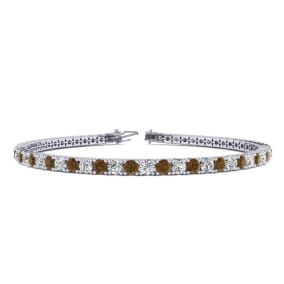 4 1/2 Carat Chocolate Bar Brown Champagne And White Diamond Tennis Bracelet In 14 Karat White Gold, 8 Inches