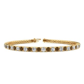 3 1/2 Carat Chocolate Bar Brown Champagne And White Diamond Tennis Bracelet In 14 Karat Yellow Gold, 6 Inches