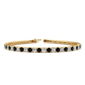 4 Carat Black And White Diamond Tennis Bracelet In 14 Karat Yellow Gold, 7 Inches