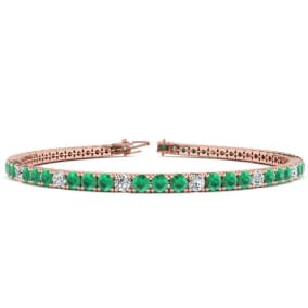 4 Carat Emerald And Diamond Alternating Tennis Bracelet In 14 Karat Rose Gold, 6 Inches