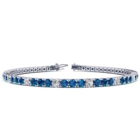 3 1/2 Carat Blue And White Diamond Alternating Tennis Bracelet In 14 Karat White Gold, 6 Inches