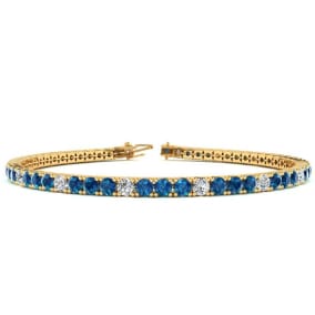 3 1/2 Carat Blue And White Diamond Alternating Tennis Bracelet In 14 Karat Yellow Gold, 6 1/2 Inches