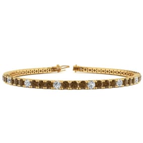 4 Carat Chocolate Bar Brown Champagne And White Diamond Alternating Tennis Bracelet In 14 Karat Yellow Gold, 7 Inches