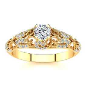 1/2 Carat Natural Vintage Diamond Engagement Ring In 14 Karat Yellow Gold