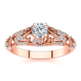 1/2 Carat Vintage Diamond Engagement Ring In 14 Karat Rose Gold