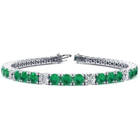 11 2/3 Carat Emerald and Diamond Graduated Tennis Bracelet In 14 Karat White Gold Available In 6-9 Inch Lengths