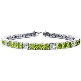 9 3/4 Carat Peridot and Diamond Graduated Tennis Bracelet In 14 Karat White Gold Available In 6-9 Inch Lengths