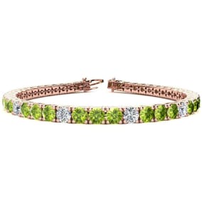 9 3/4 Carat Peridot and Diamond Graduated Tennis Bracelet In 14 Karat Rose Gold Available In 6-9 Inch Lengths