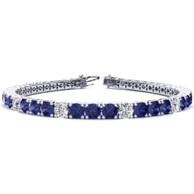 9 1/2 Carat Tanzanite and Diamond Graduated Tennis Bracelet In 14 Karat White Gold Available In 6-9 Inch Lengths