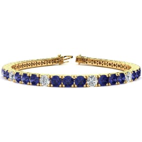 9 1/2 Carat Tanzanite and Diamond Graduated Tennis Bracelet In 14 Karat Yellow Gold Available In 6-9 Inch Lengths