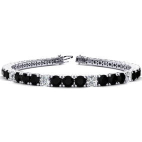 9 3/4 Carat Black and White Diamond Graduated Tennis Bracelet In 14 Karat White Gold Available In 6-9 Inch Lengths 