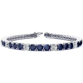 12 3/4 Carat Sapphire and Diamond Graduated Tennis Bracelet In 14 Karat White Gold Available In 6-9 Inch Lengths