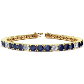 12 3/4 Carat Sapphire and Diamond Graduated Tennis Bracelet In 14 Karat Yellow Gold Available In 6-9 Inch Lengths