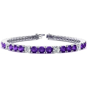 9 3/4 Carat Amethyst and Diamond Graduated Tennis Bracelet In 14 Karat White Gold Available In 6-9 Inch Lengths