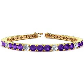 9 3/4 Carat Amethyst and Diamond Graduated Tennis Bracelet In 14 Karat Yellow Gold Available In 6-9 Inch Lengths