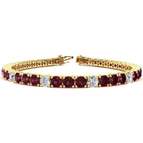 10 1/2 Carat Garnet and Diamond Graduated Tennis Bracelet In 14K Yellow Gold Available In 6-9 Inch Lengths