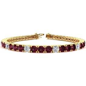 Garnet Bracelet: Garnet Jewelry: 10 1/2 Carat Garnet and Diamond Graduated Tennis Bracelet In 14K Yellow Gold Available In 6-9 Inch Lengths