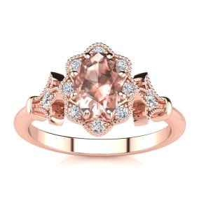 1 Carat Oval Shape Morganite and Halo Diamond Vintage Ring In 14 Karat Rose Gold