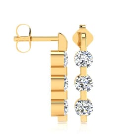 Diamond Drop Earrings: 1ct Three Diamond Linear Earrings In 14K Yellow Gold