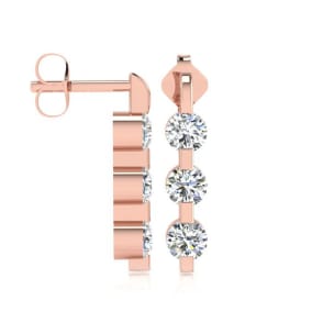 Diamond Drop Earrings: 1ct Three Diamond Linear Earrings In 14K Rose Gold