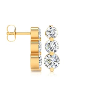 Diamond Drop Earrings: 1/2ct Three Diamond Graduated Drop Earrings In 14K Yellow Gold