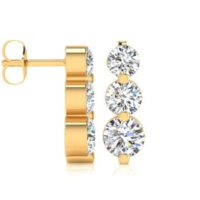 Diamond Drop Earrings: 1ct Three Diamond Graduated Drop Earrings In 14K Yellow Gold