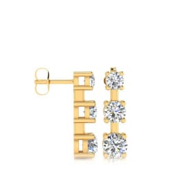 Diamond Drop Earrings: 1/2ct Three Diamond Drop Earrings In 14K Yellow Gold