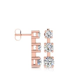 Diamond Drop Earrings: 1/2ct Three Diamond Drop Earrings In 14K Rose Gold