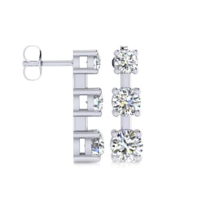 Diamond Drop Earrings: 1ct Three Diamond Drop Earrings In 14K White Gold