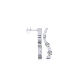 Diamond Drop Earrings: 1/4ct Three Diamond Curve Earrings In 14K White Gold