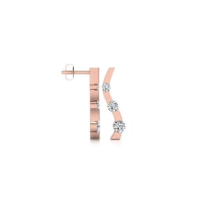 Diamond Drop Earrings: 1/4ct Three Diamond Curve Earrings In 14K Rose Gold