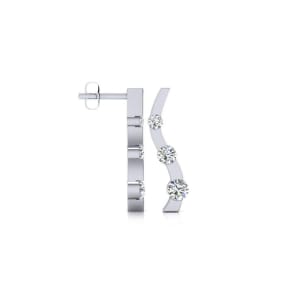 Diamond Drop Earrings: 1/2ct Three Diamond Curve Earrings In 14K White Gold