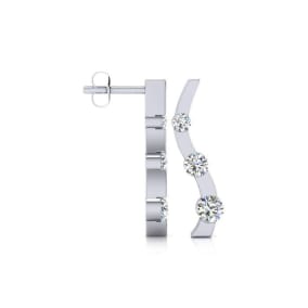 1ct Three Natural Diamond Curve Earrings In 14K White Gold
