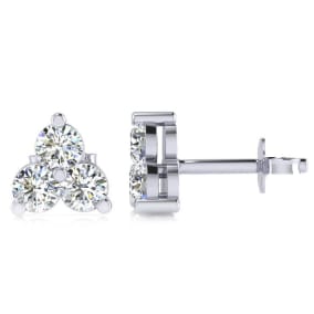 1/4ct Three Diamond Triangle Stud Earrings In 14K White Gold