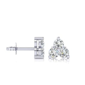 1ct Three Diamond Triangle Stud Earrings In 14K White Gold