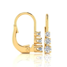 3/4ct Three Diamond Leverback Earrings In 14K Yellow Gold