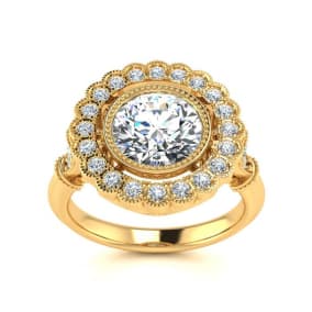 1 1/2 Carat Natural Vintage Diamond Engagement Ring In 14 Karat Yellow Gold